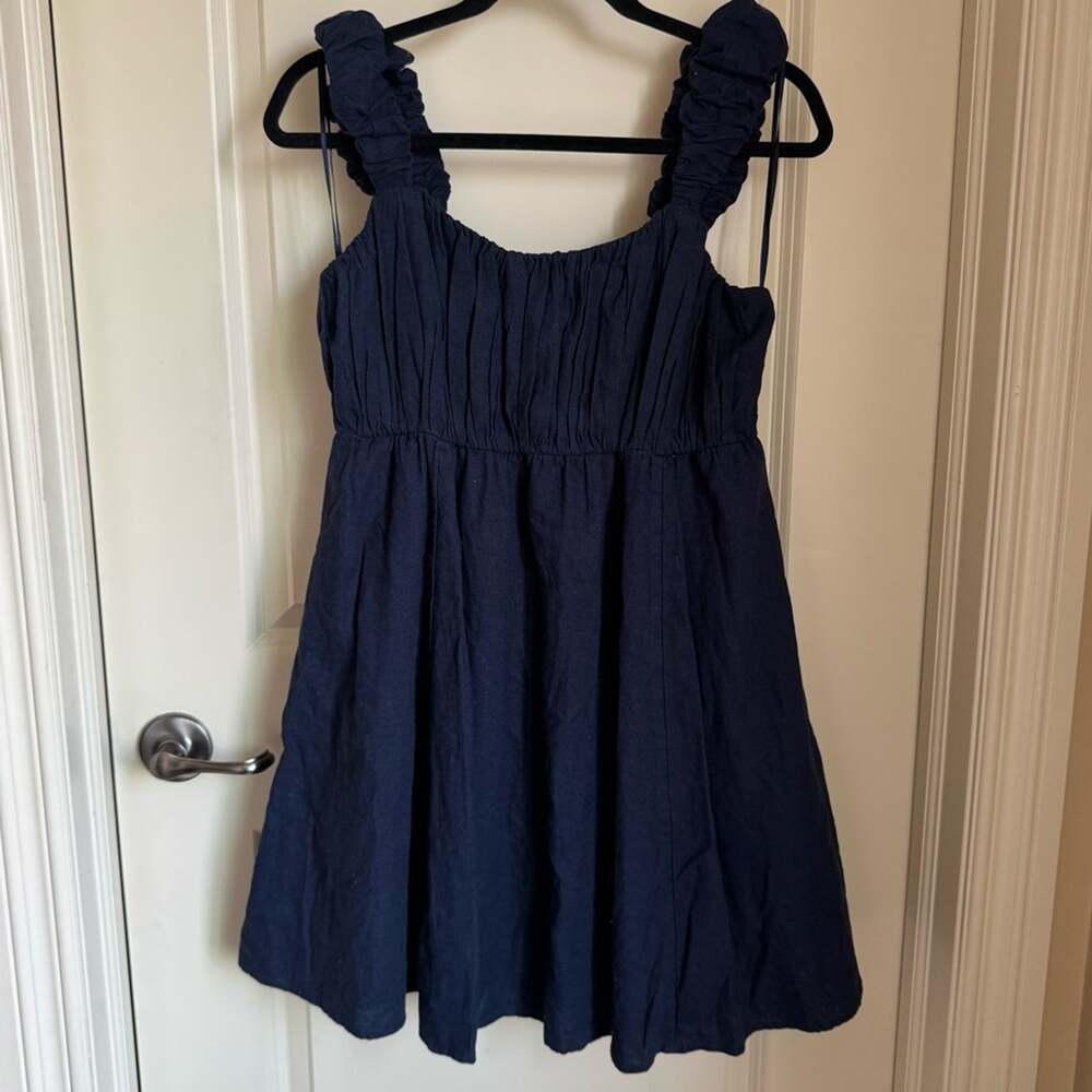 Abercrombie & Fitch Puff Strap Babydoll Mini Dress (Navy) - Size Large